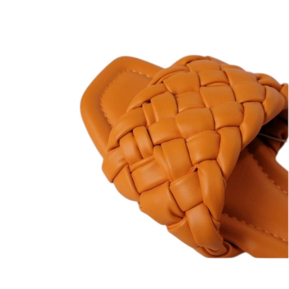 A New Day Orange Braided Slide Sandals Size 8 Square Toe Woven Flats